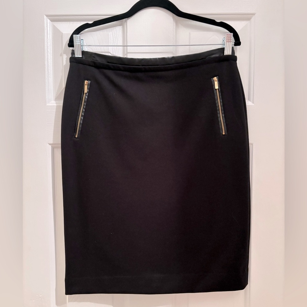 Calvin Klein black leather-trim pencil skirt - 10